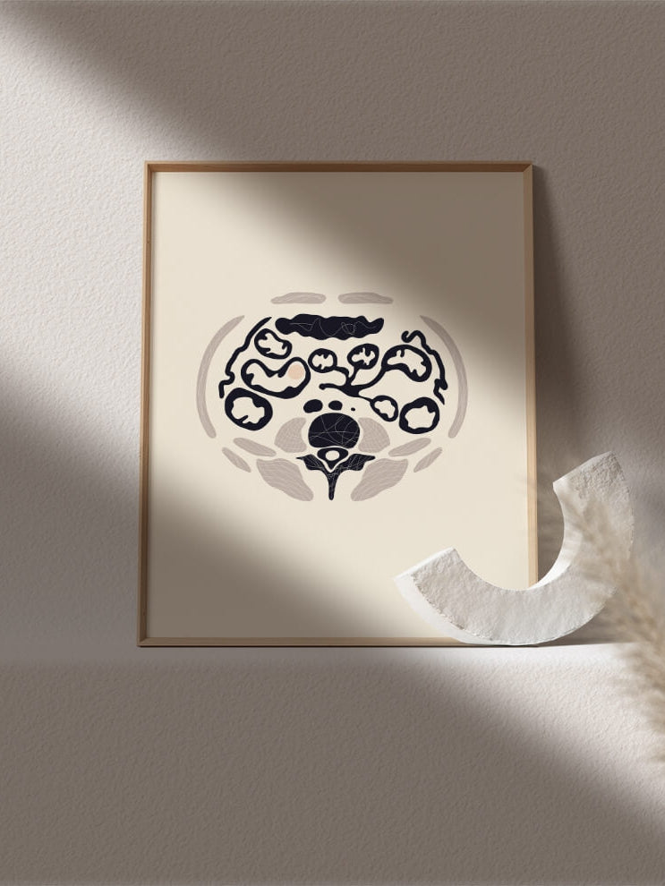Abdomen anatomy art print-beige black medical art-abdomen CT anatomical art