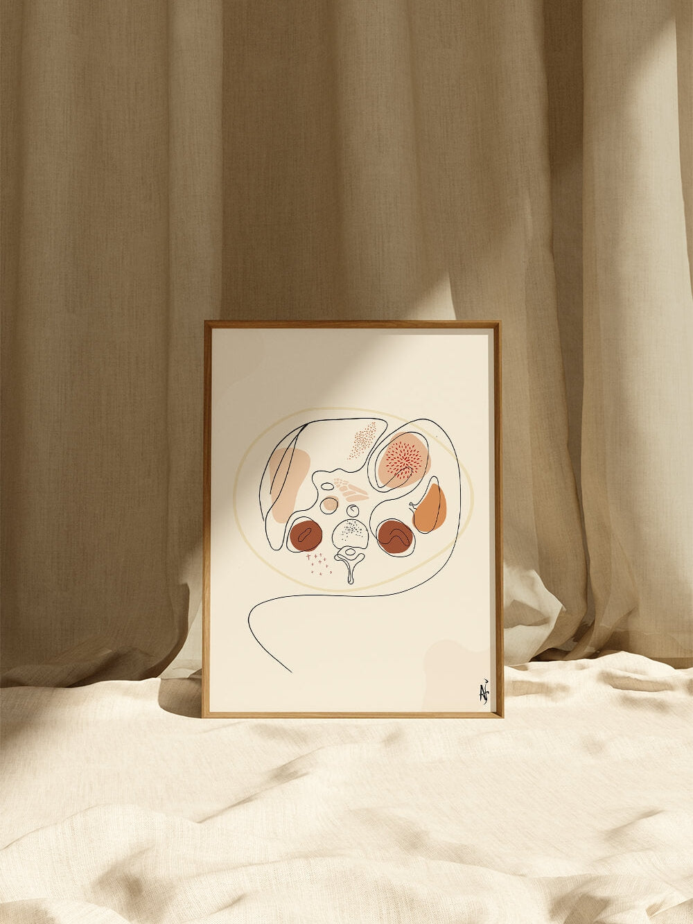 Abdomen anatomy art print-beige minimal  medical art-abdomen CT anatomical art