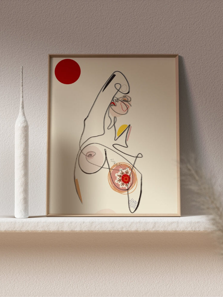 Breast line art print-Female minimalist art-Mammary gland anatomy artwork -abstract Boho art-obstetrics art-OBGYN plastic surgeon gift