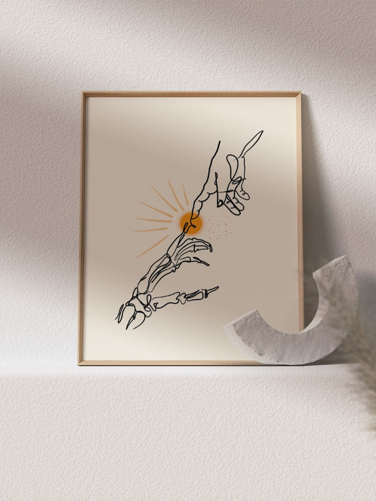 Creation of Adam line art-hand bones minimalist art print-skeletal hand-medical orthopedic art-Orthopedic surgeon gift-Medical student gift
