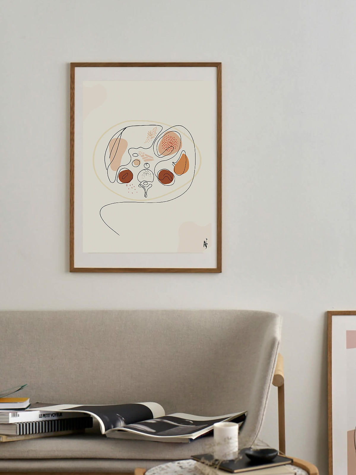 Abdomen anatomy art print-beige minimal  medical art-abdomen CT anatomical art