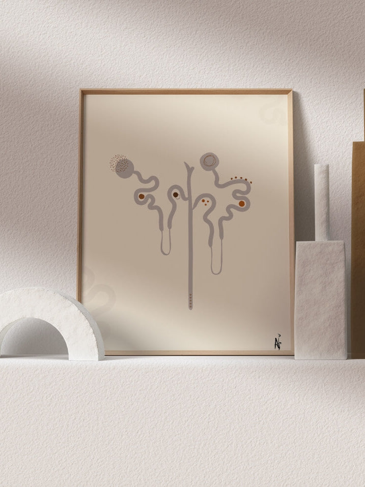Nephron anatomy art printer-boho minimalist abstract art- nephrology wall art- nephrologist urologist gift- medical art-anatomical kidney