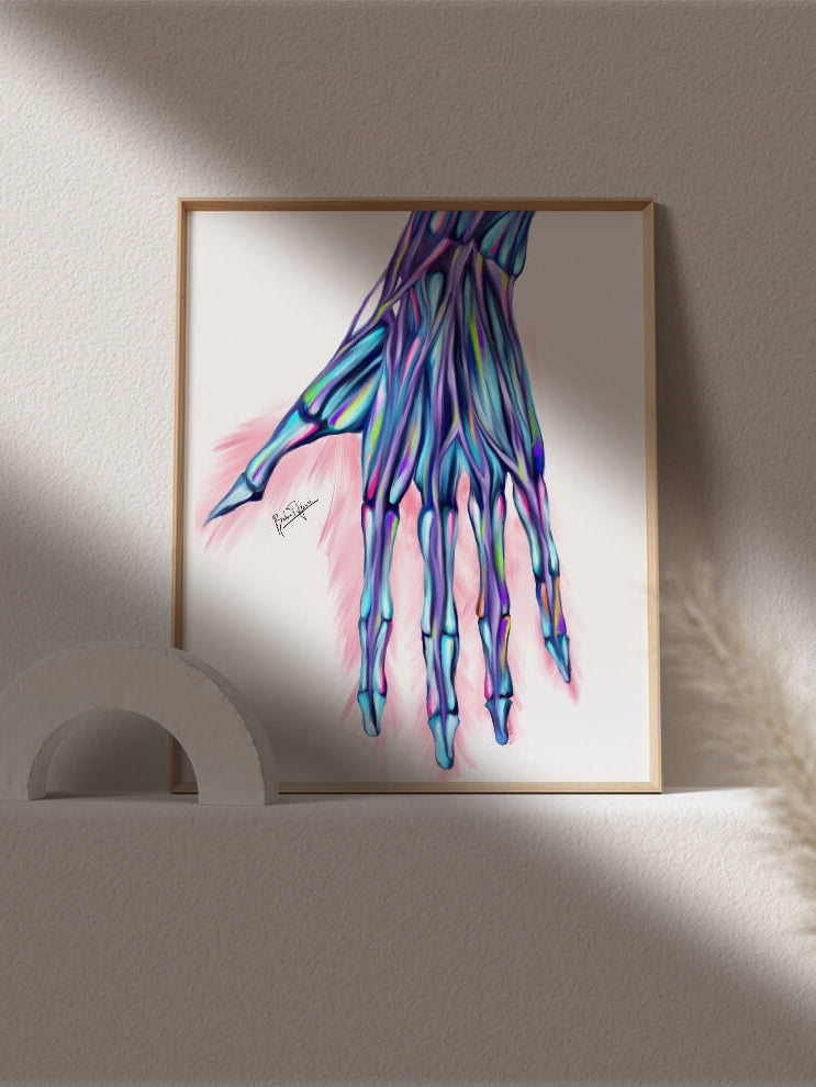 Abstract hand anatomy art print-Hand bones muscles artwork-Musculoskeletal anatomy-Plastic surgeon Orthopedic surgeon gift-Hand surgeon gift