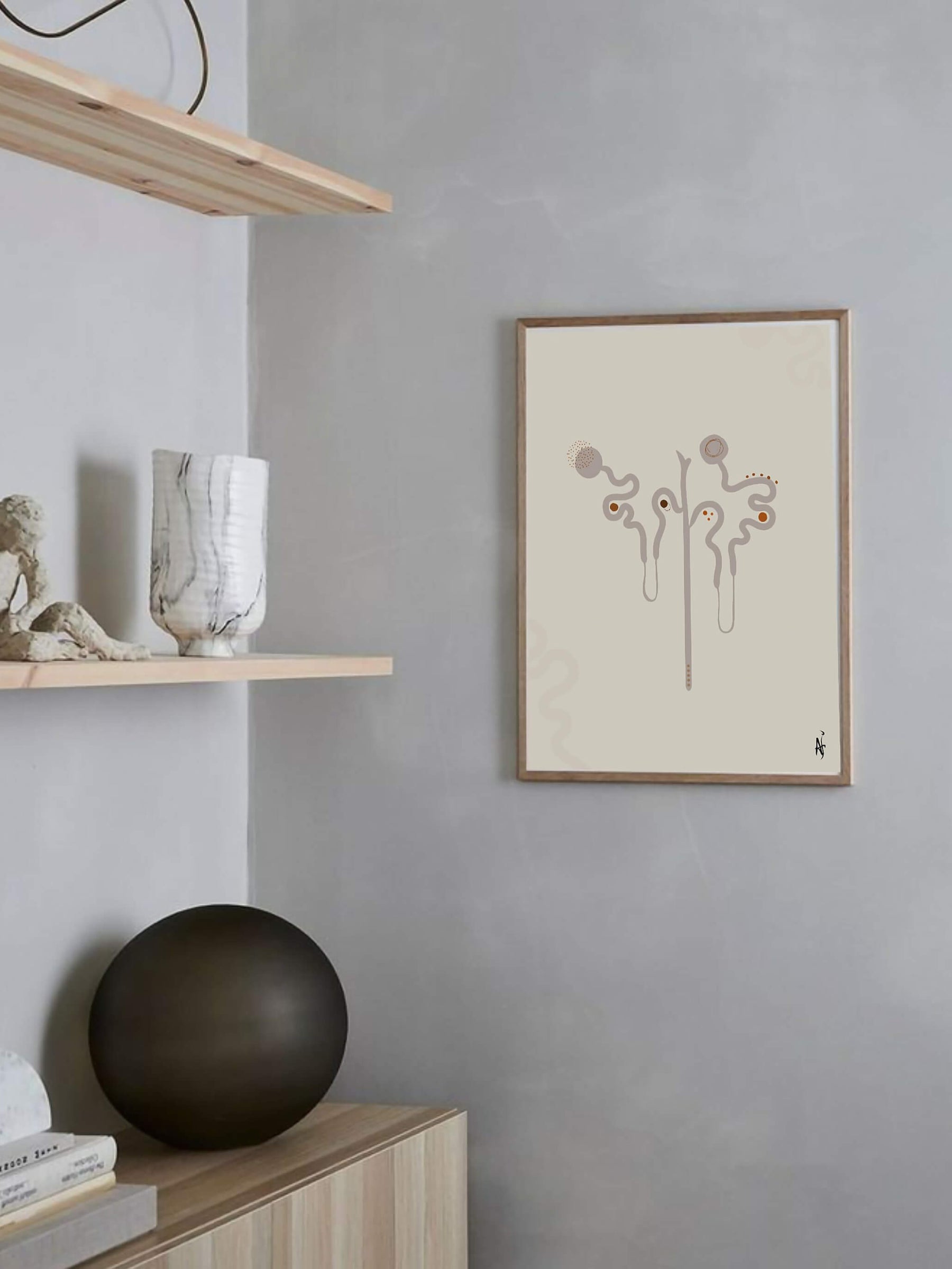 Nephron anatomy art printer-boho minimalist abstract art- nephrology wall art- nephrologist urologist gift- medical art-anatomical kidney