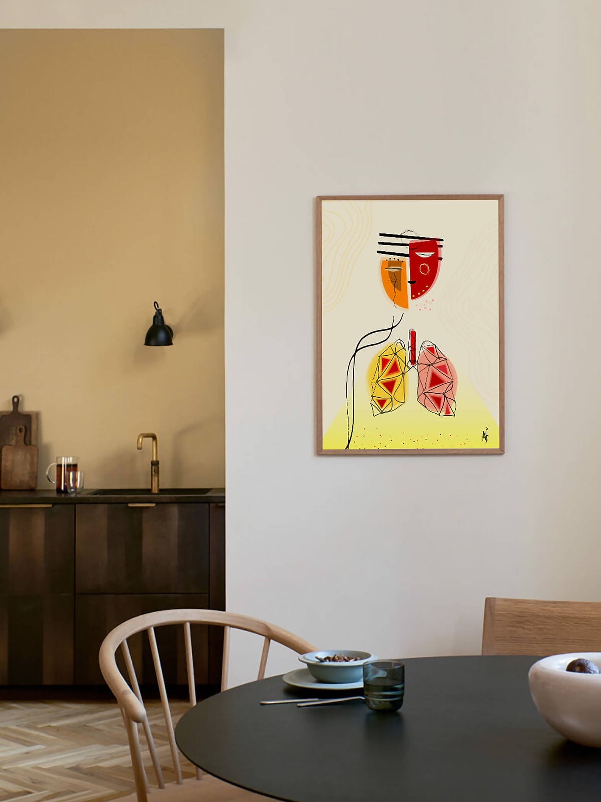 abstract lungs anatomy art print- respiratory system-boho geometrical art-pulmonologist thoracic surgeon gift-pulmonary wall art-minimal art