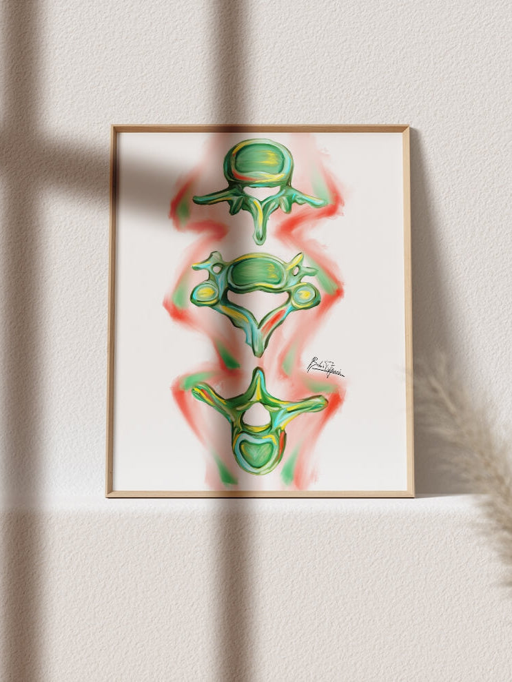 Abstract three cervical, thoracic and lumbar vertebrae art print-Orthopedic surgeon Chiropractor gift-Anatomical spine- Bone artwork