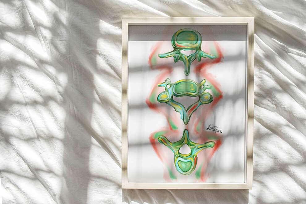 Abstract three cervical, thoracic and lumbar vertebrae art print-Orthopedic surgeon Chiropractor gift-Anatomical spine- Bone artwork