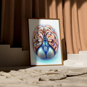 A captivating piece of wall art featuring a stylized depiction of the human brain, blending elements of a brain scan and abstract artistic design. The artwork is printed with intricate details, making it an ideal gift for neurologists, neurosurgeons, or anatomy enthusiasts. Perfect as an anatomy art poster or print, it combines scientific precision with modern aesthetics, offering a unique touch to any office or home decor.